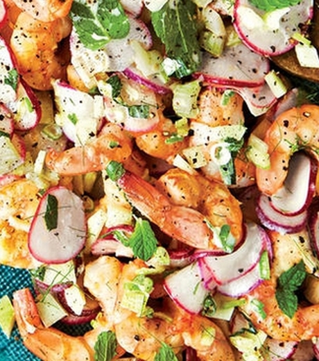 კრევეტებისა და ბოლოკის სალათა